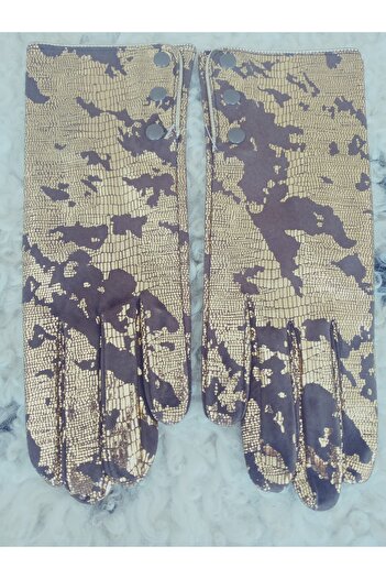 hoaryage Gold Pattern Zik Lamb Leather Gloves