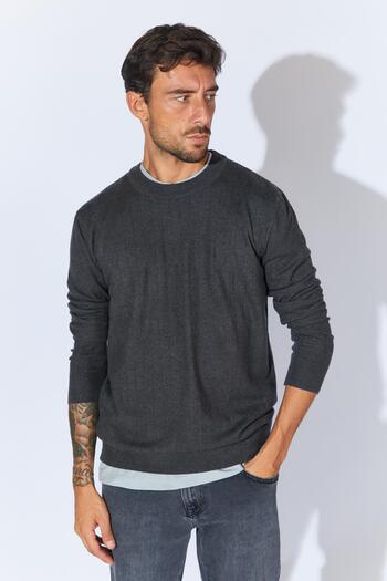 TENA Men's Anthracite Crew Neck Corspan Sweater
