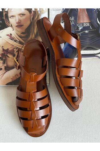 Zuum Vande 100% Genuine Leather Caged Women's Sandals - Tan Leather