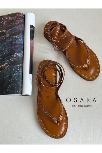 Zuum Osara Troklu 100% Genuine Leather Women's Flip Flops Sandals - Tan Leather