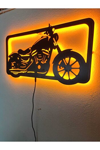 dekoraven Chopper Motor Led Işıklı Ahşap Tablo
