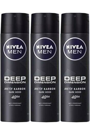 NIVEA Men Deep Dimension Aktif Karbon Dark Wood Maskülen Odunsu Koku 48h Erkek Deodorant X 3 Adet