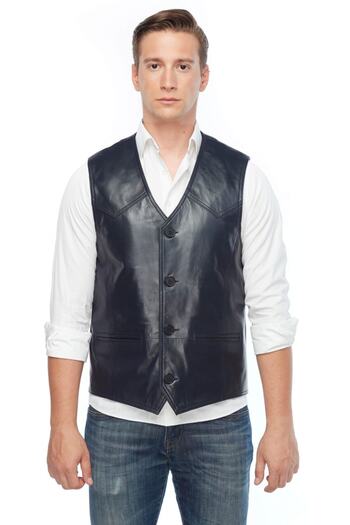 Deriza Men's Genuine Leather Vest Navy Blue