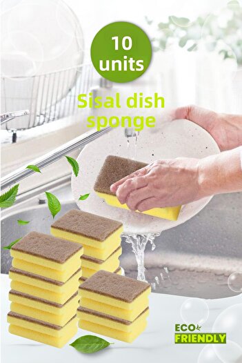 GRİMOR Life 10 Pieces Natural Fiber Sisal Corrugated Dish Sponge - Special Textured Pinterest Kitchen Cleaning Sponge