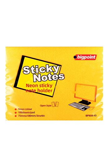 Bigpoint Adhesive Note Paper 75X100Mm Neon Orange 12 Pack