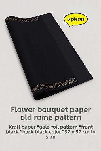 COLORPAK Flower Bouquet Wrapping Paper (Black-Roman-Pattern) 57X57Cm 5 Pieces