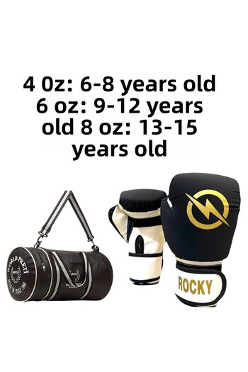 Gök Sports Rocky Children's Boxing Kickboxing Muay Thai Gloves 4-6-8 oz Cylinder Sports Bag Set with Shoulder Strap