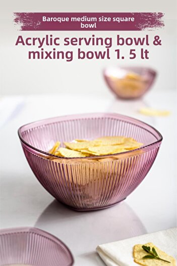 Hangora Acrylic Baroque Plum Medium Size Square Fruit & Salad Bowl & Mixing Bowl / 1.5 Lt (Not Glass)