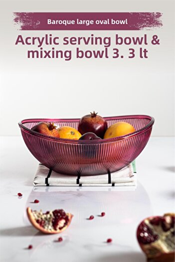 Hangora Acrylic Baroque Plum Large Oval Fruit & Salad Bowl & Mixing Bowl / 3.3 Lt (Not Glass)