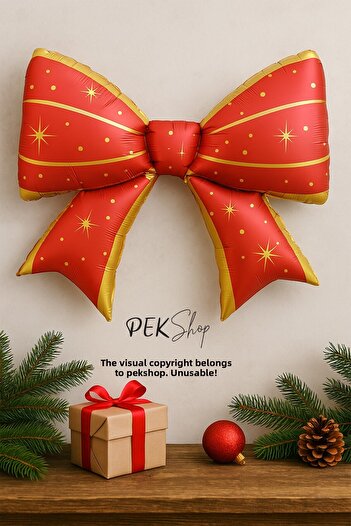 PEKSHOP Red Gold Big Bow Foil Balloon Christmas Bow Balloon