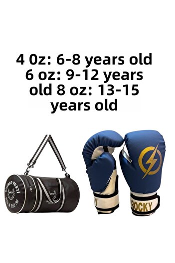 Gök Sports Rocky Children's Boxing Kickboxing Muay Thai Gloves 4-6-8 oz Cylinder Sports Bag Set with Shoulder Strap
