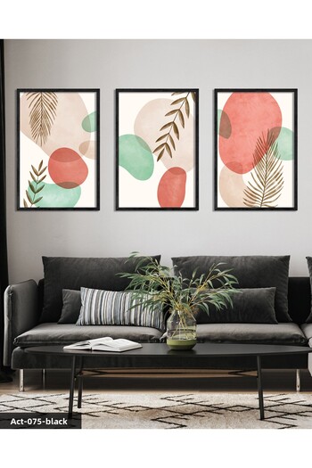 CeSht Model abstract colorat 3 piese pictură înrămată cu lemn negru