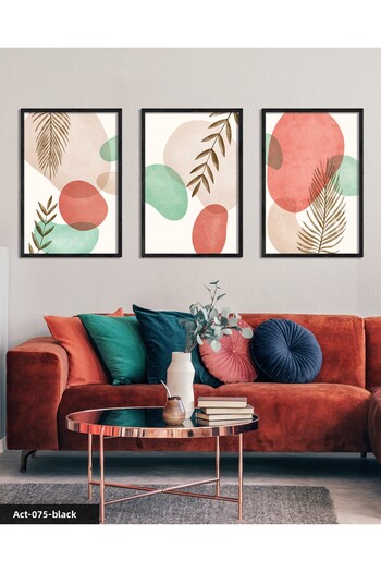 CeSht Model abstract colorat 3 piese pictură înrămată cu lemn negru