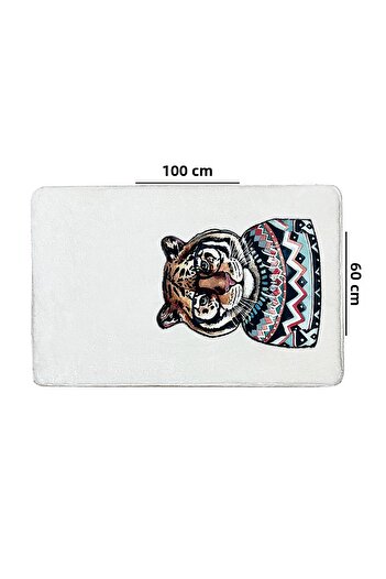 Chilai Home Logwe Ecru Single Embroidered Bath Mat, Non-Slip Base 60X100Cm