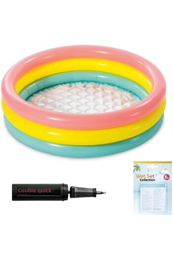 STOREMAX Soft Bottom Colorful 3-Section Baby Pool Children's Baby Pool, 114X25 cm and Pump+Patch Set, Pump and