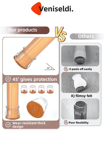 Yenigeldi 16 Pieces Round Chair Feet (T:3.6Cm U:3.6Cm) Transparent Silicone Thin Felt Chair Feet