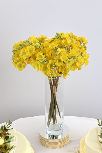 Yapay Çiçek Deposu Luxury Garnished Jasmine Flower Bouquet 4 Branches 40 cm Yellow