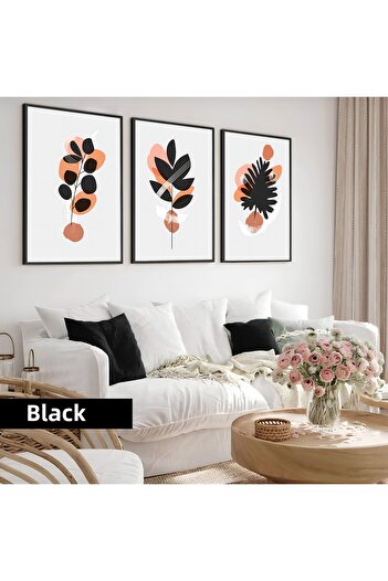 Harikabirev Children's Room Living Room-Minimalist Modern Bohemian Leaves X2 | Wooden Framed 3-Piece Mdf Ahmdf