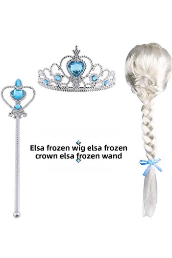 shopwave Braided Frozen Frozen Elsa Wig Crown and Stick for Children
