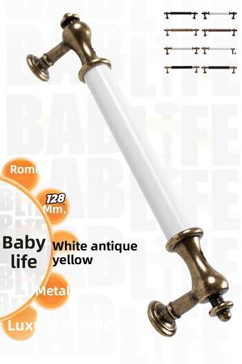 bablife Rome 128mm White - Antique Yellow Luxury Modern Drawer Cabinet Wardrobe Furniture Handles