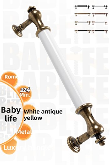 bablife Rome 224mm White - Antique Yellow Luxury Modern Drawer Cabinet Wardrobe Furniture Handles