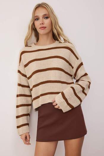 Trendyol Collection Stone Crop Basic Strickpullover mit Streifen TWOAW23KZ00390
