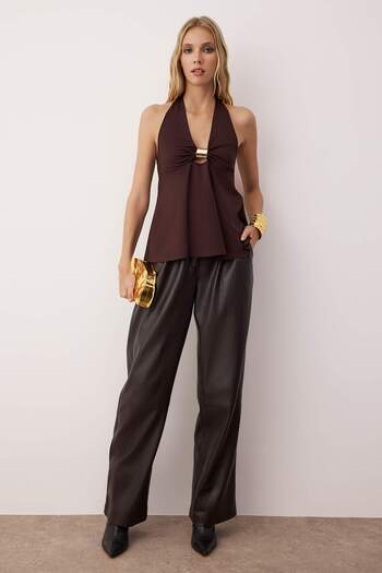 Trendyol Collection Μπλούζα πάρτι με κορδόνι με λεπτομέρεια καφέ αξεσουάρ TPRAW26BZ00009