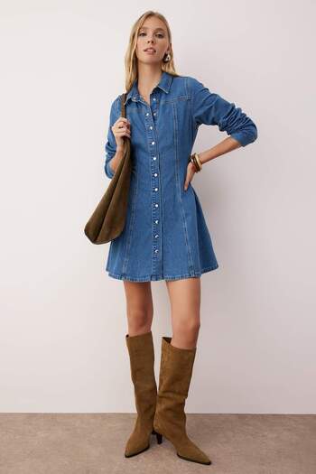 Trendyol Collection Blaues Mini-Jeanshemdkleid TWOAW26EL00034