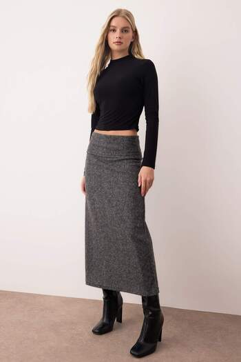 Trendyol Collection Anthracite Melange a Line/A-Line Cut Waist Fold Knitted Skirt Twoaw26Et00070