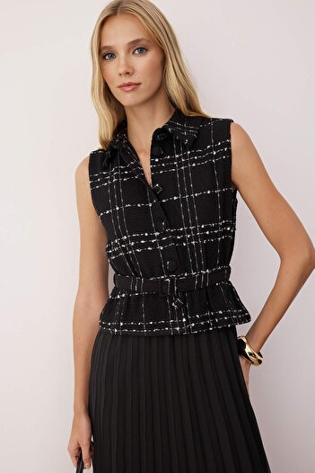 Trendyol Collection Black Belted Pleated Detail Midi Woven Dress Twoaw26El00117