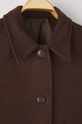 Trendyol Curve Brown Mono Closure Long Oversize Large Size Cashmere Coat Twoaw26Dd00012