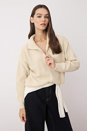 Trendyol Collection Pulover din tricotaj din piatră cu fermoar super crop - TWOAW24KZ00527