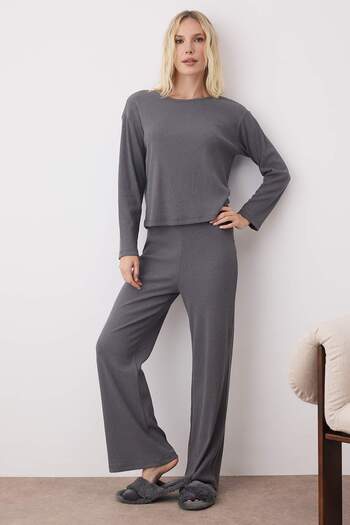 Trendyol Collection Gray Melange Corded Knitted Pajamas Set Thmaw21Pt0684
