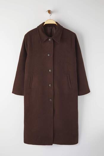 Trendyol Curve Brown Mono Closure Long Oversize Large Size Cashmere Coat Twoaw26Dd00012