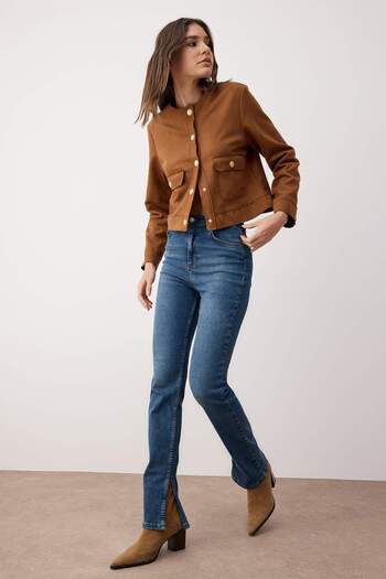Trendyol Collection Σκούρο μπλε τζιν Super High Waist Slim Flare TWOSS22JE0643