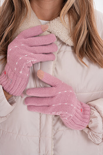 Axesoire 14703 Love Embroidered Touch Double Layer Pink Gloves