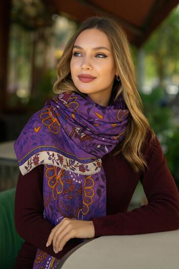 Axesoire 15215 Authentic Patterned Purple Shawl