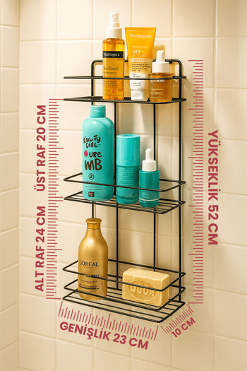 Sas Haus Lifetime Stainless Adhesive Metal Thermo Plastic Bathroom Organizer Shampoo Holder Shower Rack Black Tş-03