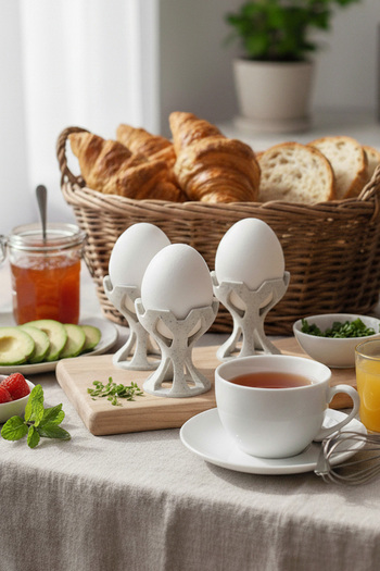Noldor Crown Egg Cup - Poached Egg Container (3 Pcs) - Marble White