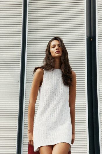 H&M Kolsuz Tekstüre Triko Elbise