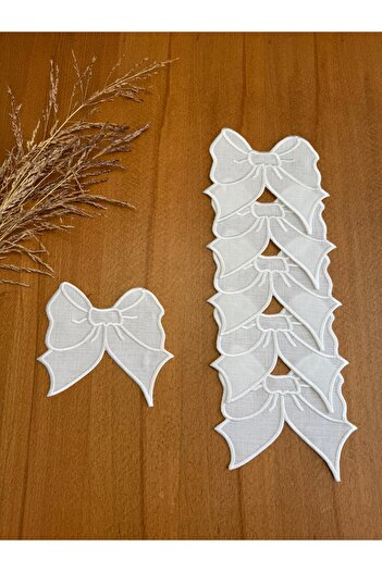 Smiling Home 6 Pieces Linen Ecru Color Bow Model Cocktail Presentation Napkins
