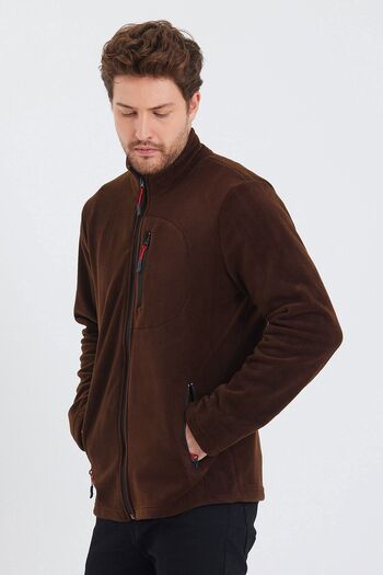 COMBİNE MİCHAİL Καφέ Χρώμα 3 Τσέπες Ανδρικό Fleece με φερμουάρ - Καφέ Χρώμα