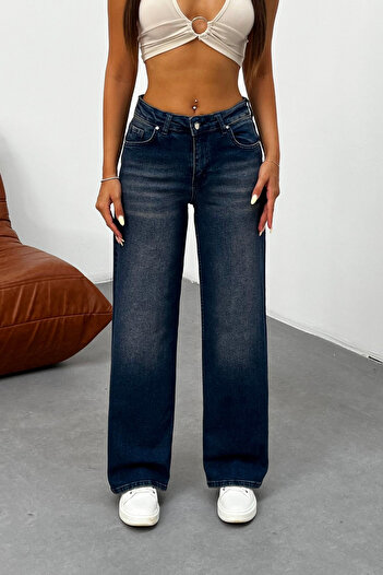 BİKELİFE Women's High Waist Stretchy Palazzo Jeans with Faded Effect