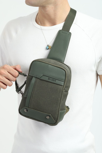 en deri Men's Black Multi-Compartment Daily Cross Strap Shoulder Bag