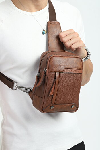 en deri Men's Black Multi-Compartment Daily Cross Strap Shoulder Bag