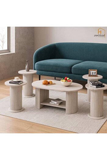 Al Saada Home كمية محدودة من طقم طاولة الخدمة الخشبية 4+1 - رمادي