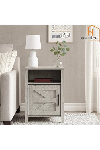 Al Saada Home Fixed Wooden Nightstand - Gray