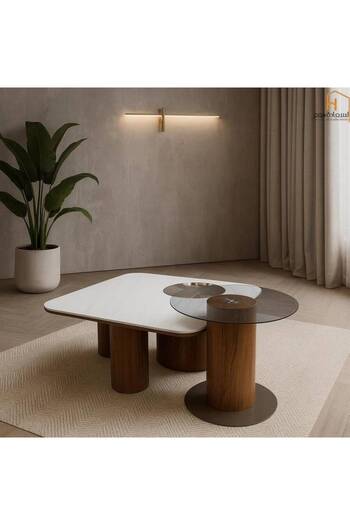 Al Saada Home Distinctive Wooden Service Table Set -1+1 -Brown