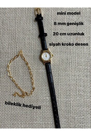 QUARTZ Minimal Model Vintage Retro Women's Wristwatch Black Band Round Gold Case (with Bracelet) 0123