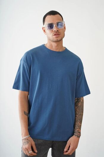 Balenbi Unisex Indigo Oversize Printed Dirty Collar T-Shirt